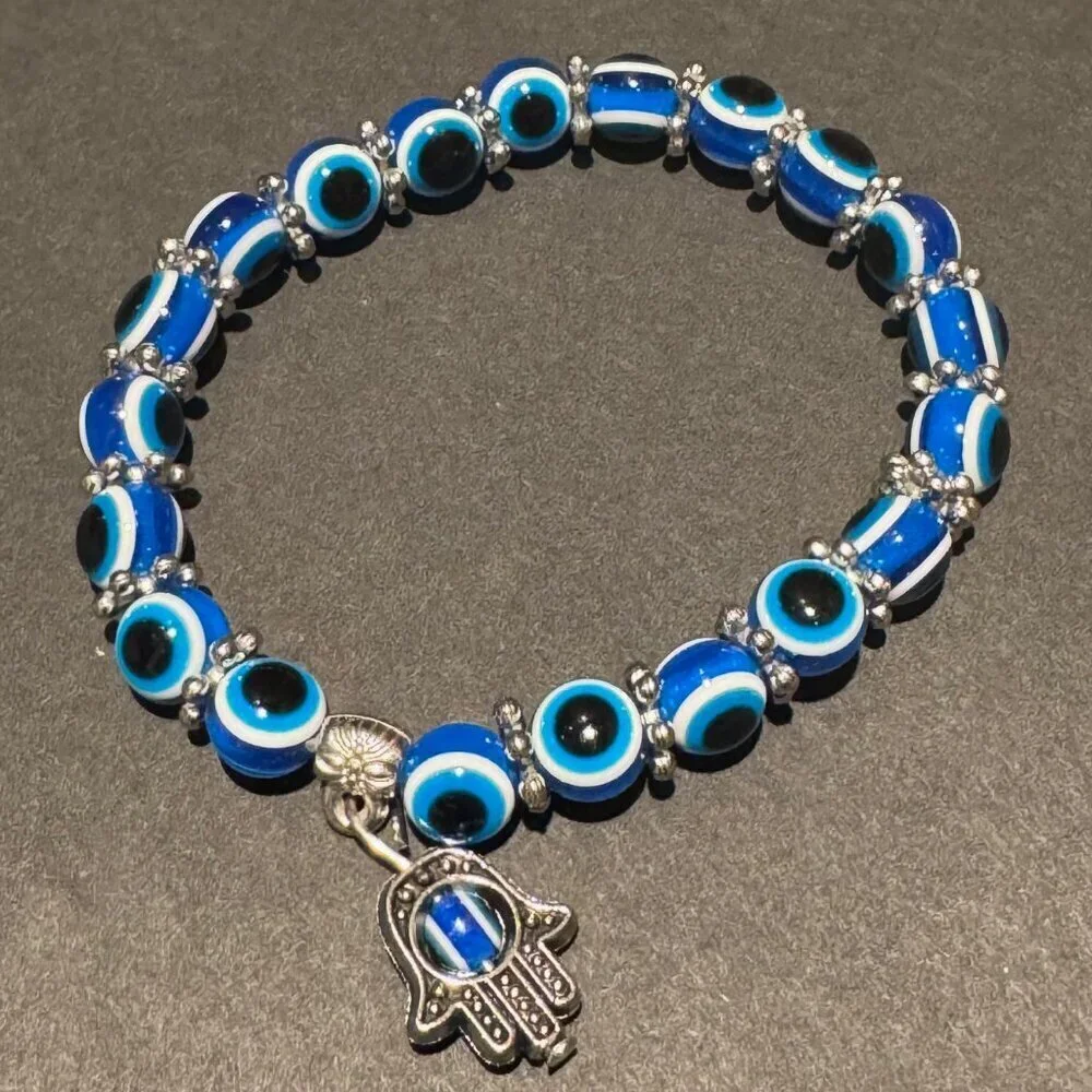 Evil Eye Bead Bracelet Blue Glass Protection Good Luck Amulet Hamsa 🎯